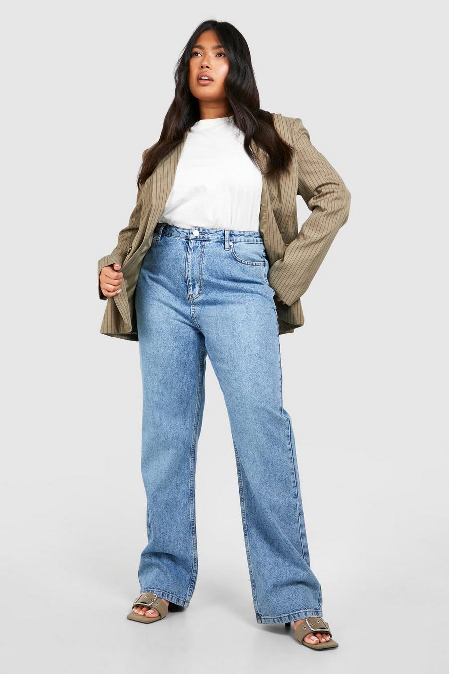 Young Beautiful Plus Size Model In Blue Jeans Xxl Woman Stock