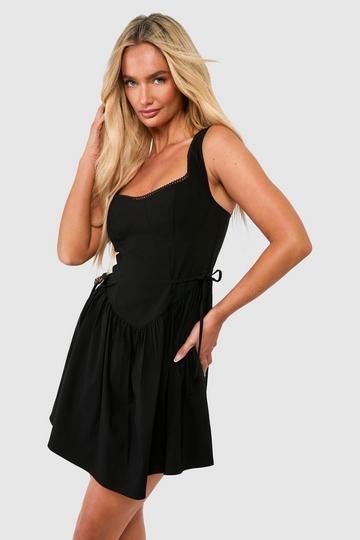 Black Corset Bengaline Milkmaid Mini Dress