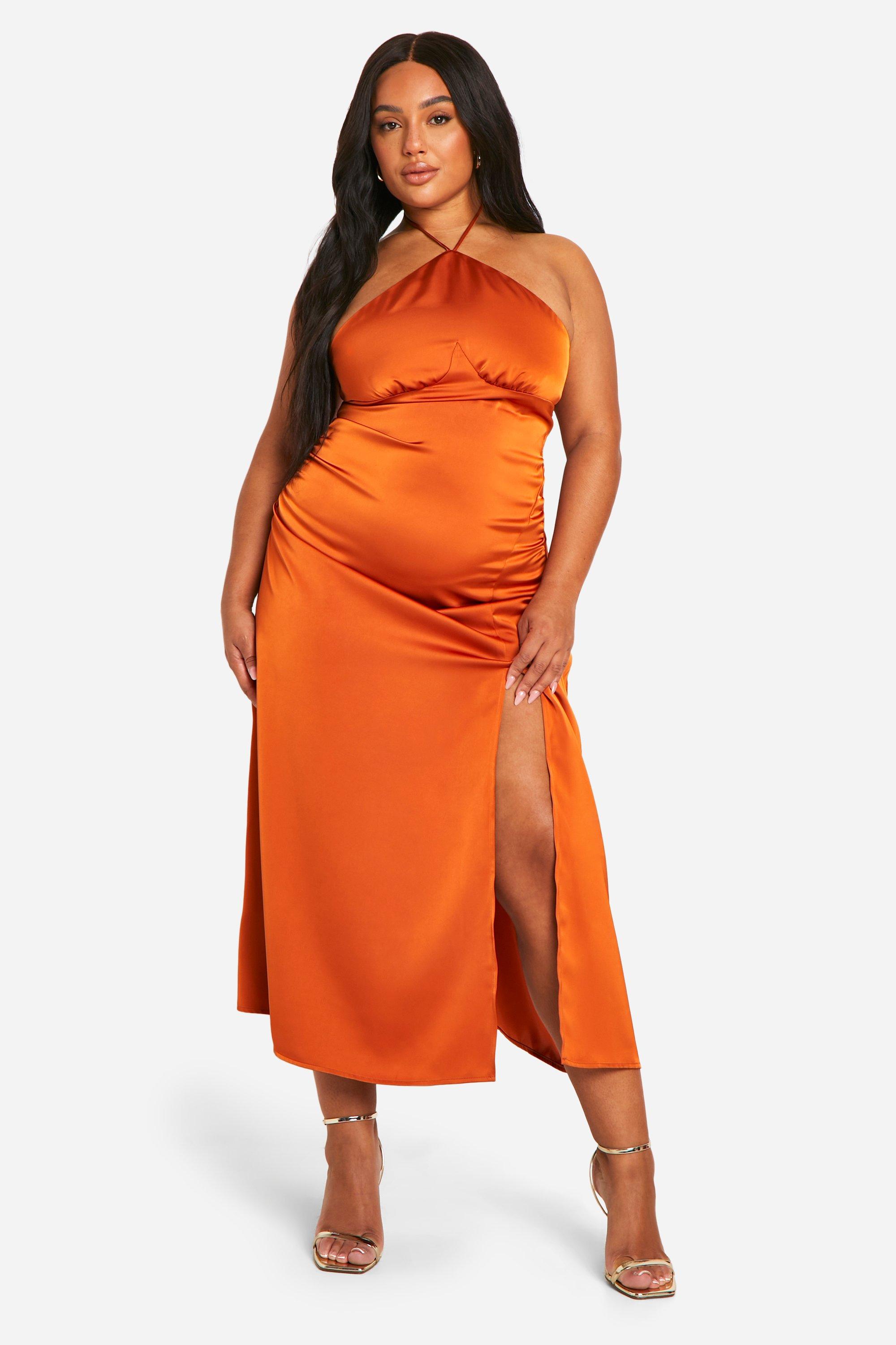 Plus Satin Halter Midi Dress | boohoo USA