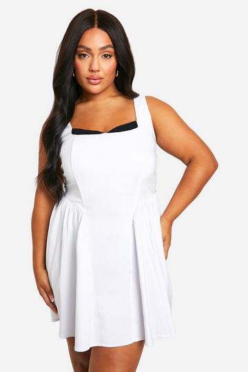 Plus Bengaline Milkmaid Mini Dress white