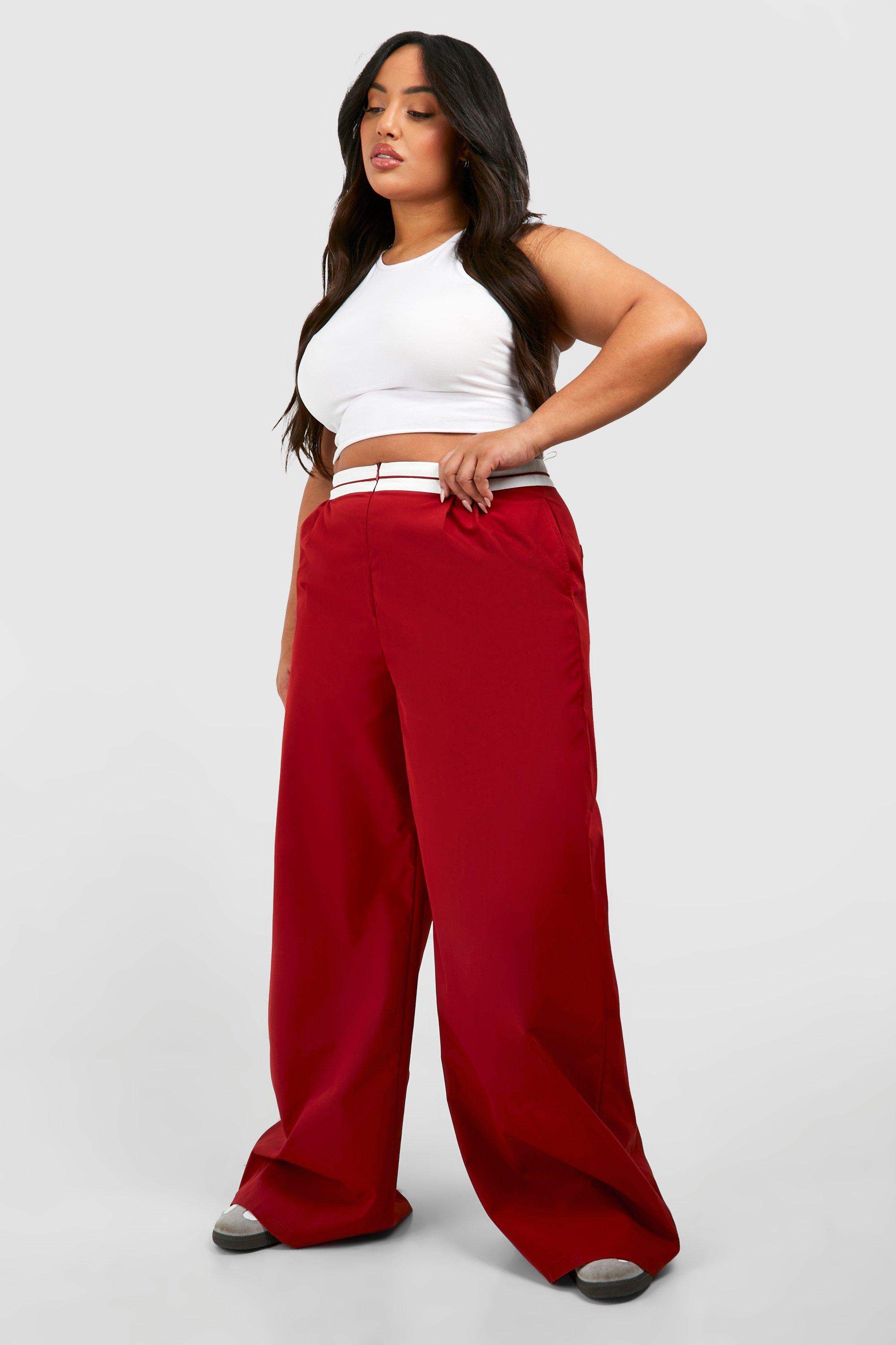 Plus size red wide leg trousers hotsell