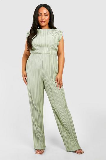 Plus Plisse Wide Leg Jumpsuit sage