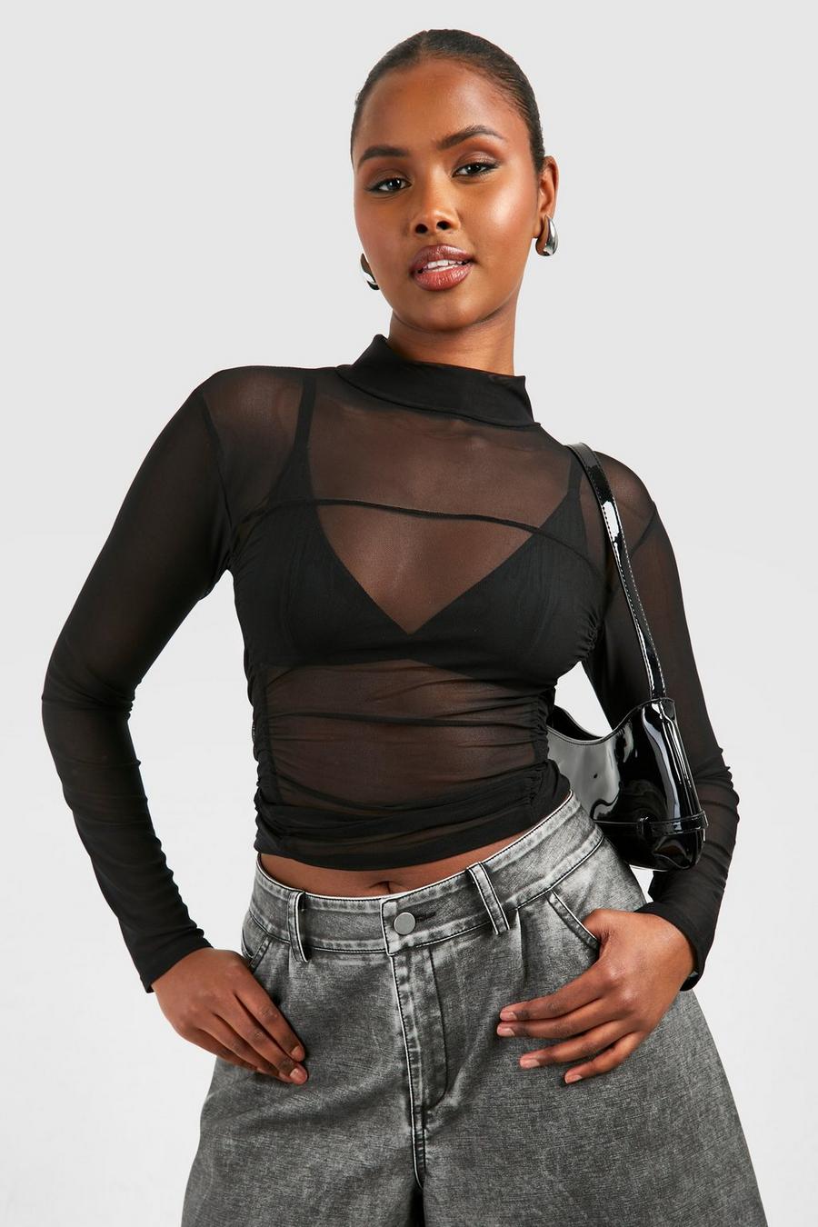 Black Mesh High Neck Top  image number 1