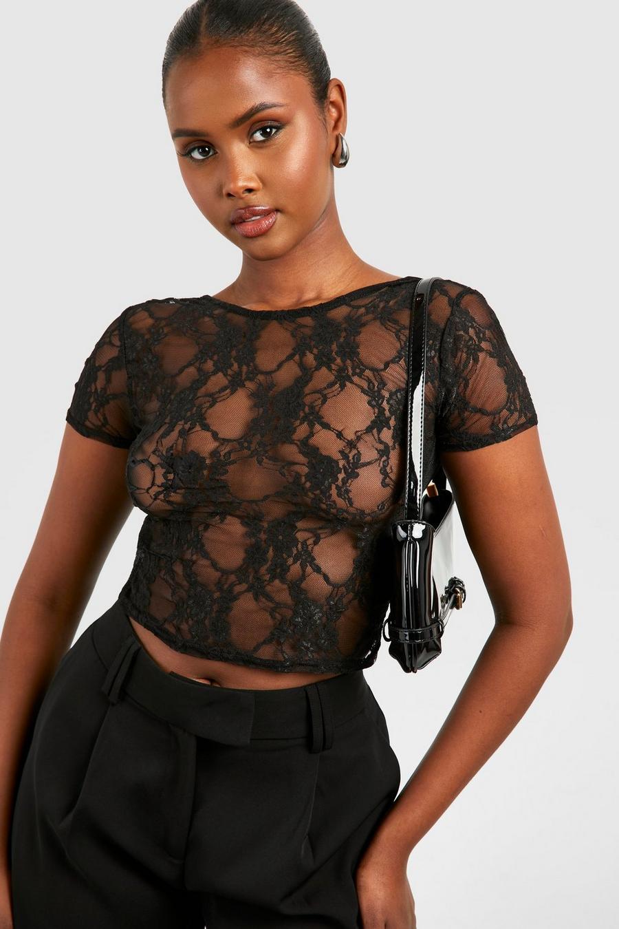 Mesh Lace Detail Backless Crop Top