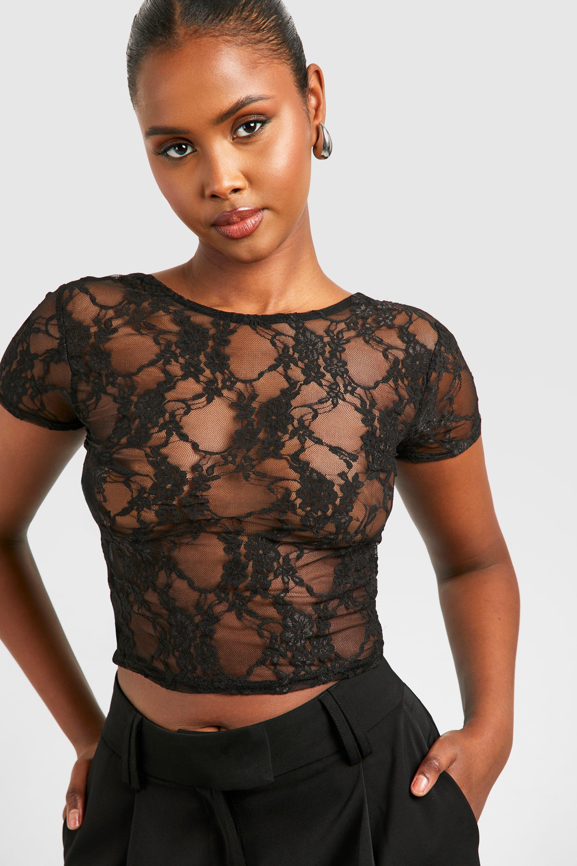 Mesh Lace Detail Backless Crop Top