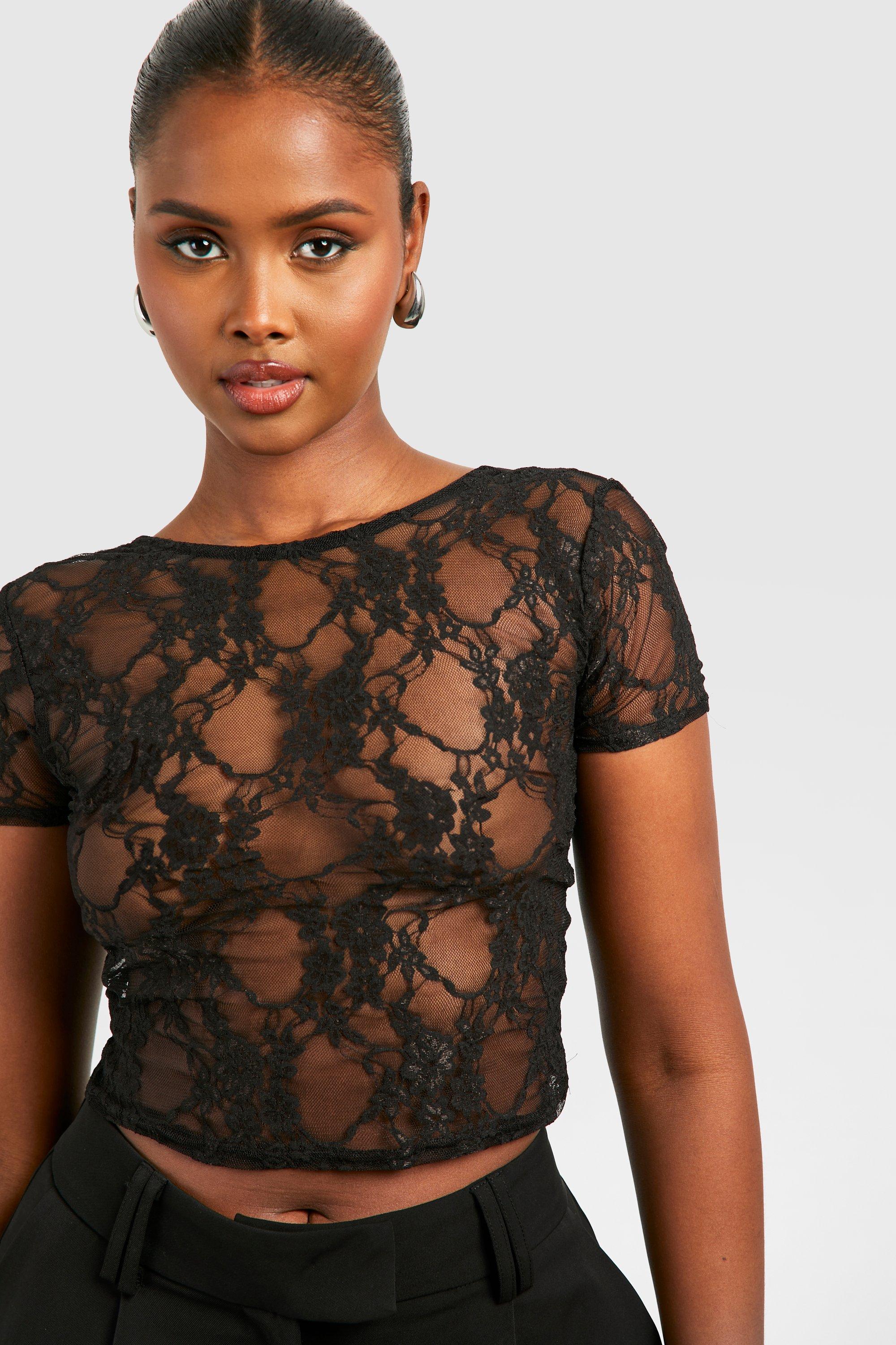 Black lace crop top long clearance sleeve