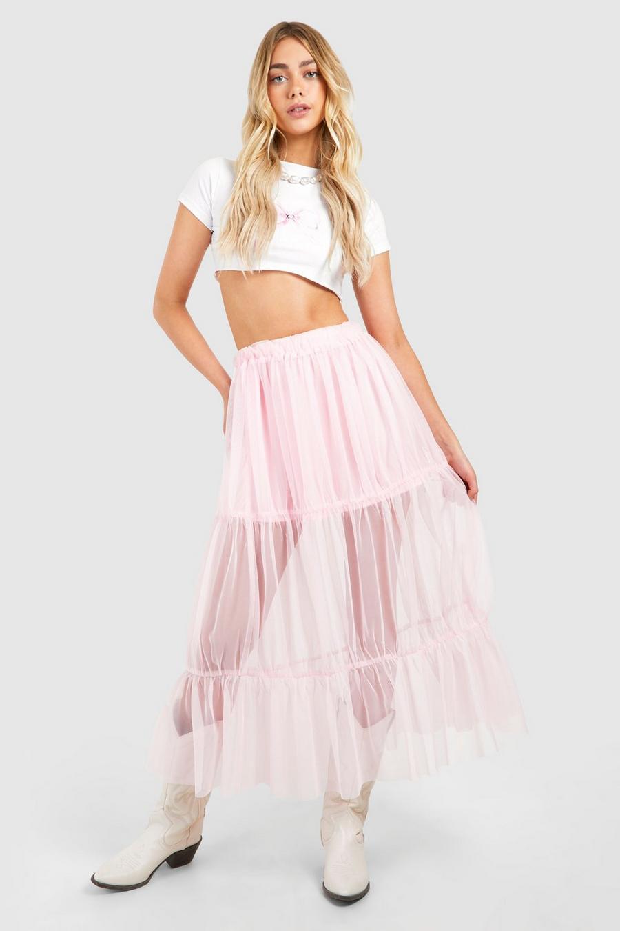 Falda maxi de tul, Pink image number 1