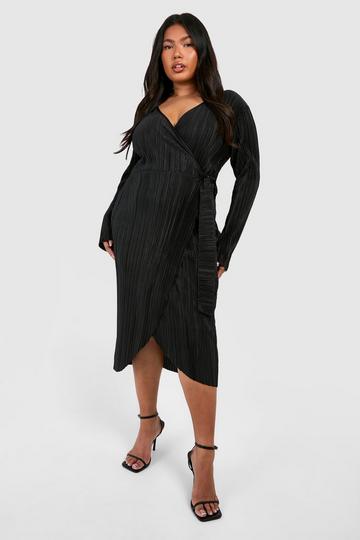 Plus Plisse Midi Wikkel Jurk black