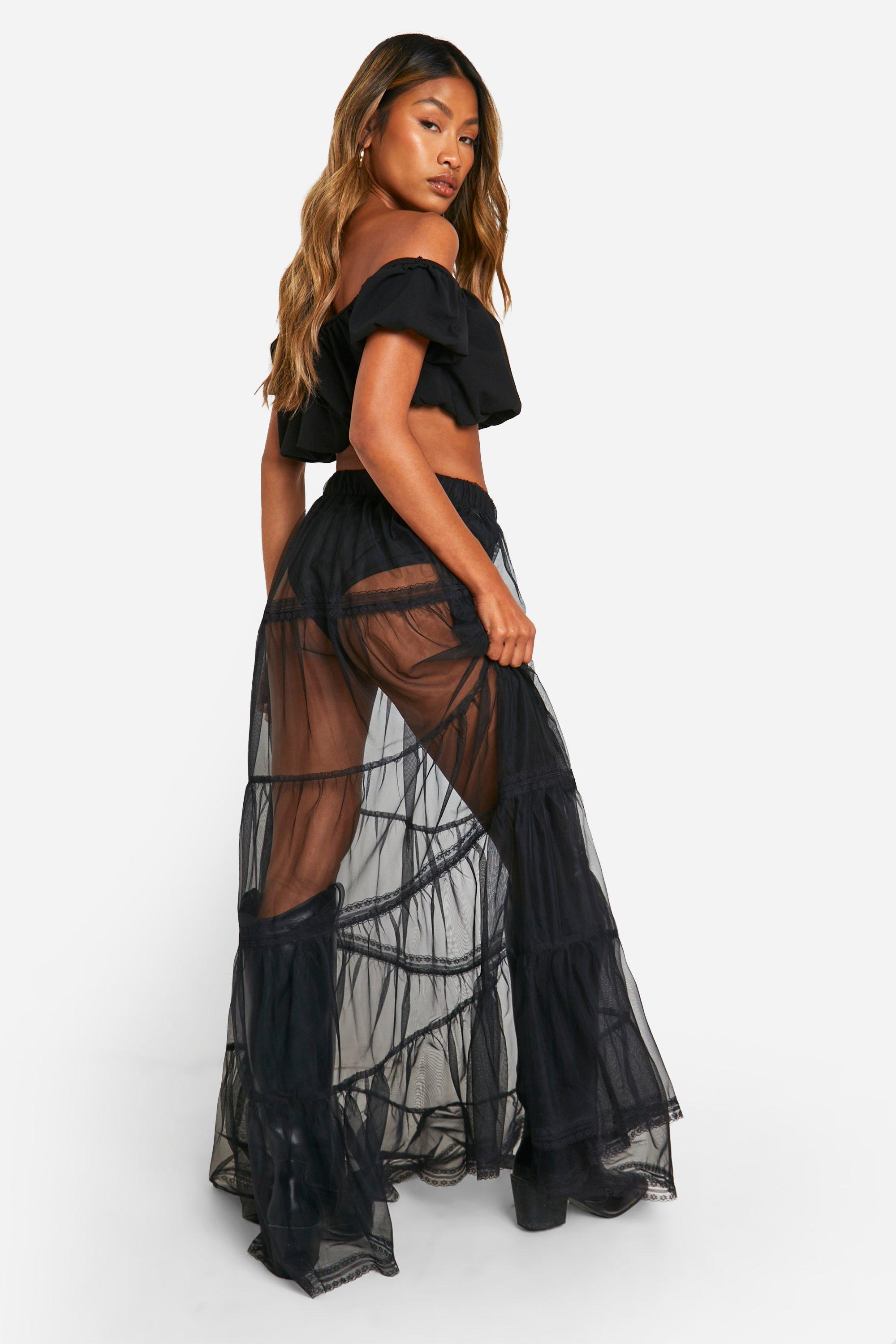 Gonna maxi in tulle e pizzo boohoo IT