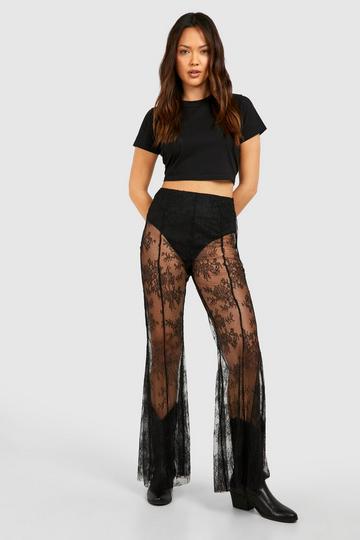 Sheer Lace Flare Trouser black