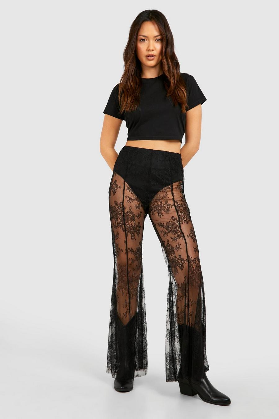Black Sheer Lace Flare Trouser