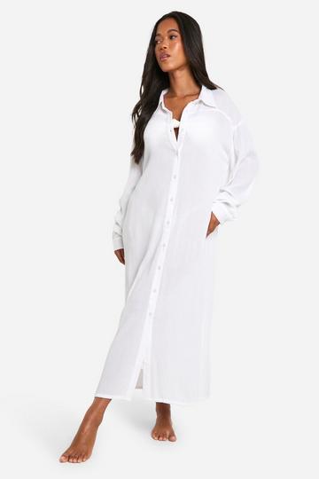 White Cheesecloth Longline Beach Shirt