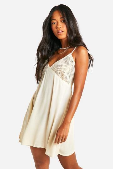 Crochet Detail Cheesecloth Beach Swing Dress sand