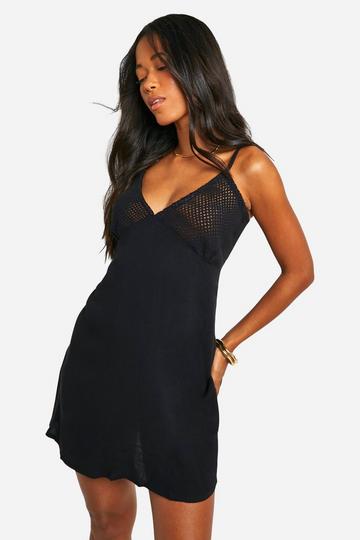 Crochet Detail Cheesecloth Beach Swing Dress black