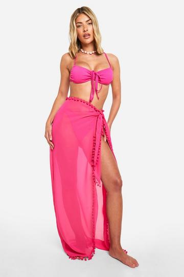 Pom Pom Beach Maxi Sarong hot pink