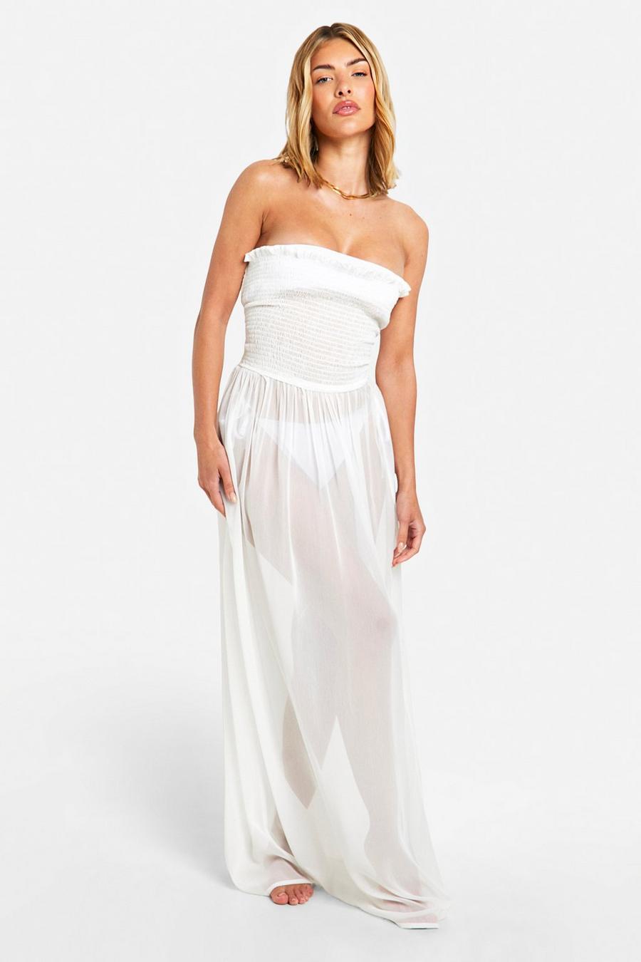 White Shirred Bandeau Beach Maxi Dress