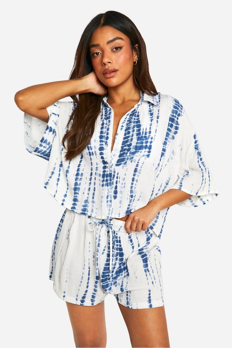 White Tie Dye Cheesecloth Shirt & Short Beach Co-ord image number 1