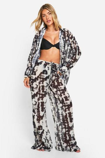 Tie Dye Chiffon Beach Trousers black