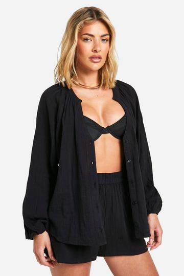 Black Cheesecloth Shirt & Short Beach Co-ord