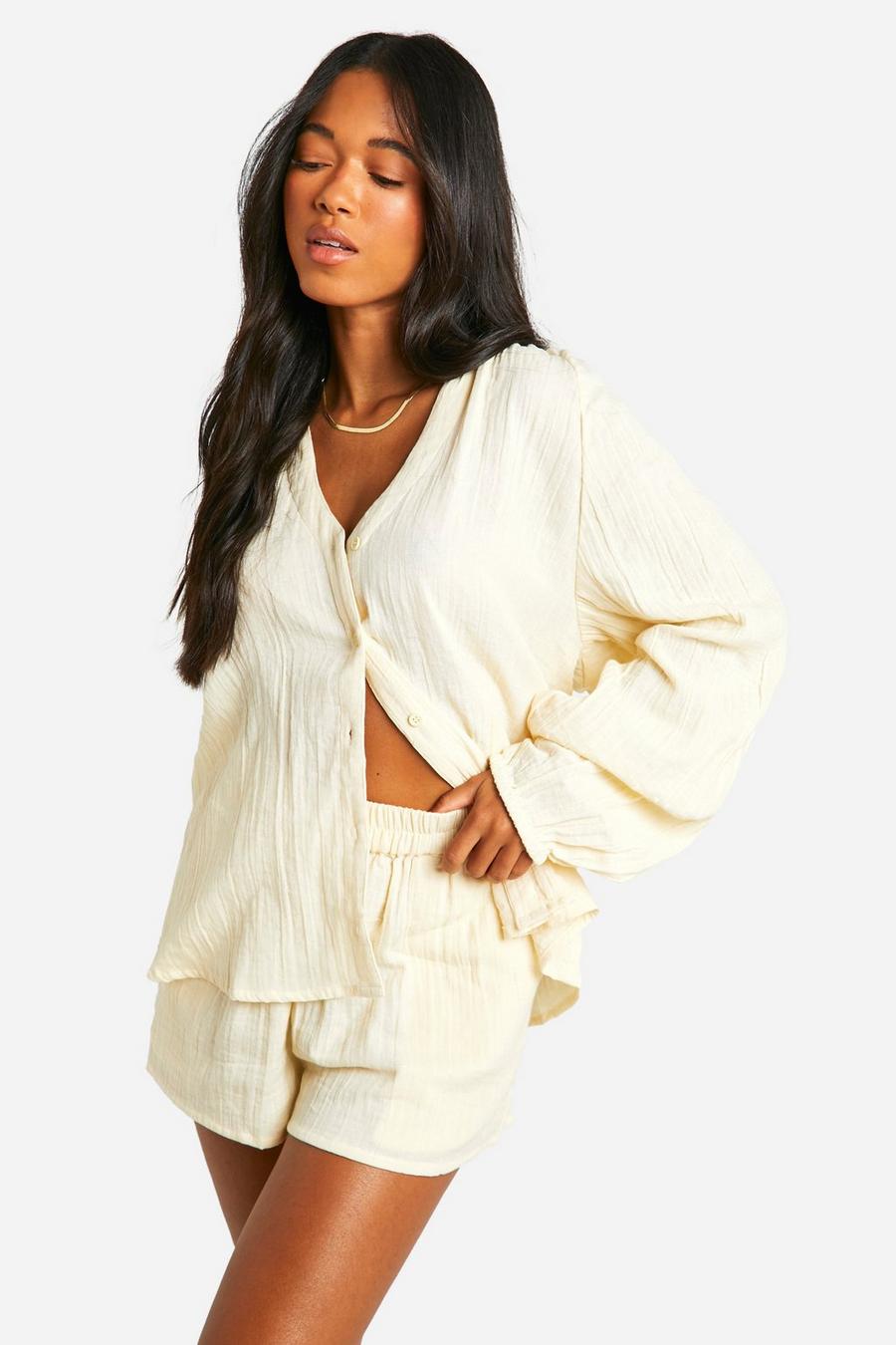Sand Cheesecloth Shirt & Short Beach Co-ord image number 1
