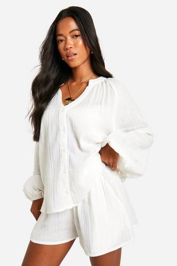 Cheesecloth Shirt & Short Beach Co-ord white