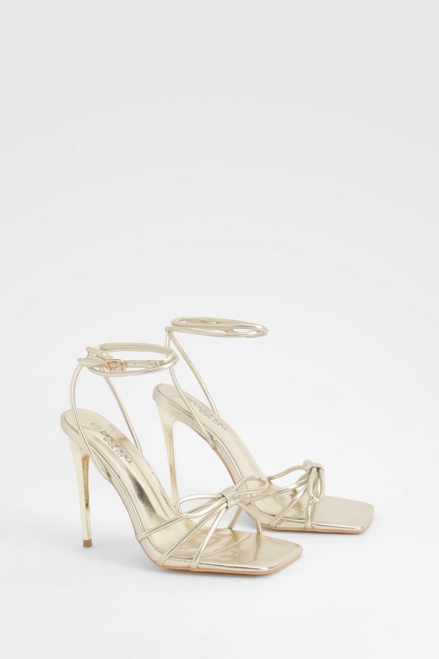 Gold Wide Fit Bow Detail Barely There Heels image number 1