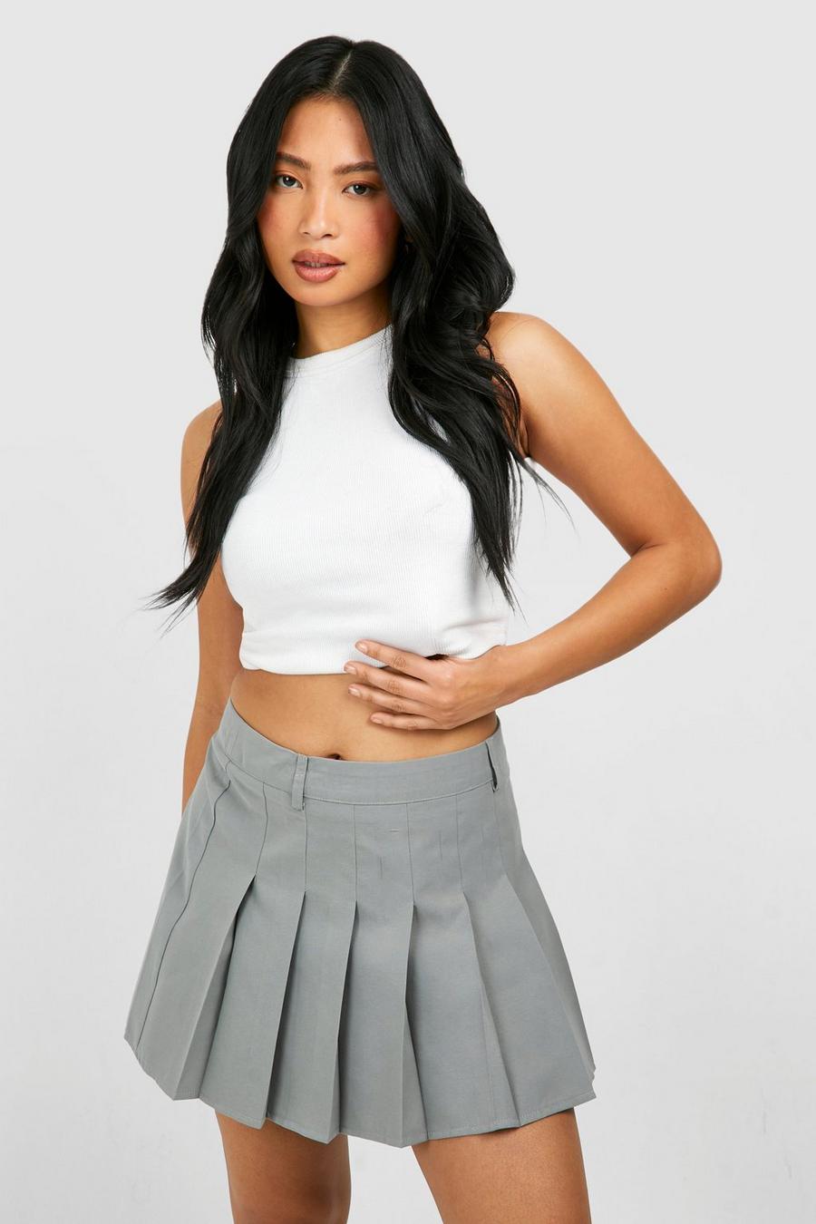 Grey Petite Woven Pleated Tennis Mini Skirt image number 1