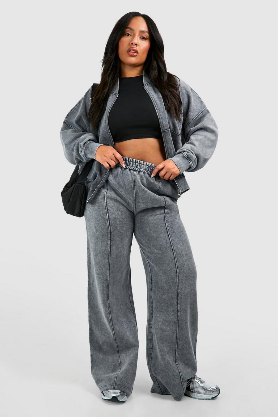 Charcoal Plus Washed Zip Through Bomber Straight Leg Tracksuit