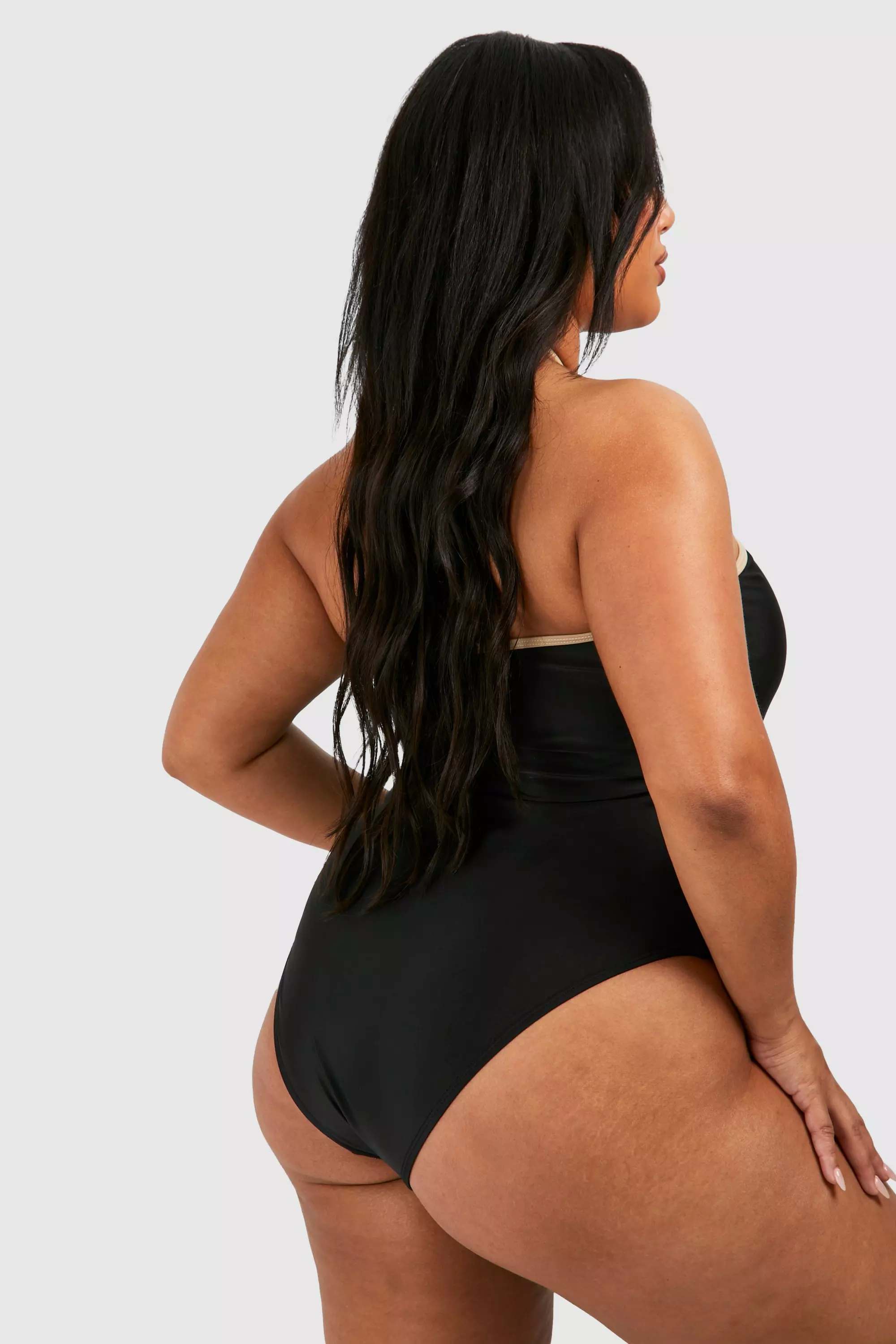 Black Plus Contrast Binding Keyhole Swimsuit alternative image