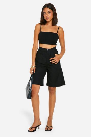 Tailored Linen Look Midi Shorts black