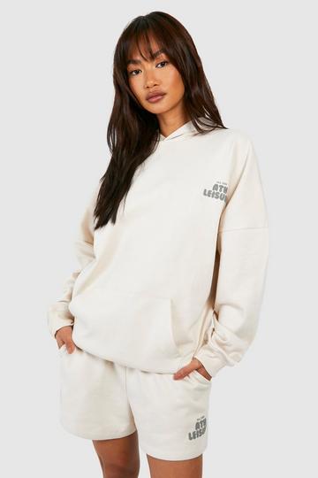 Stone Beige Ath Leisure Bubble Print Hooded Short Tracksuit