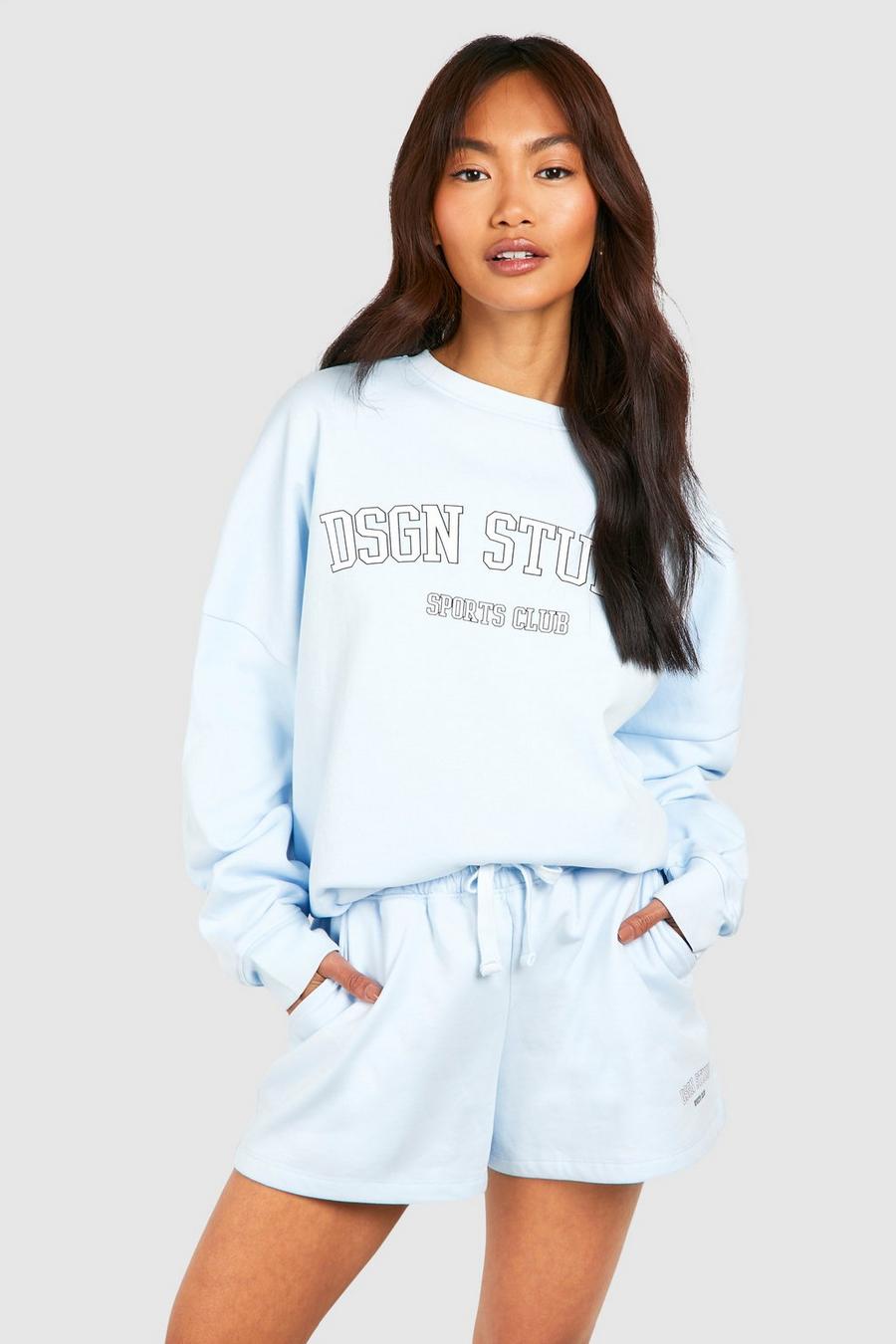 Baby blue Dsgn Studio Collegiate Applique Sweatshirt Short Tracksuit image number 1