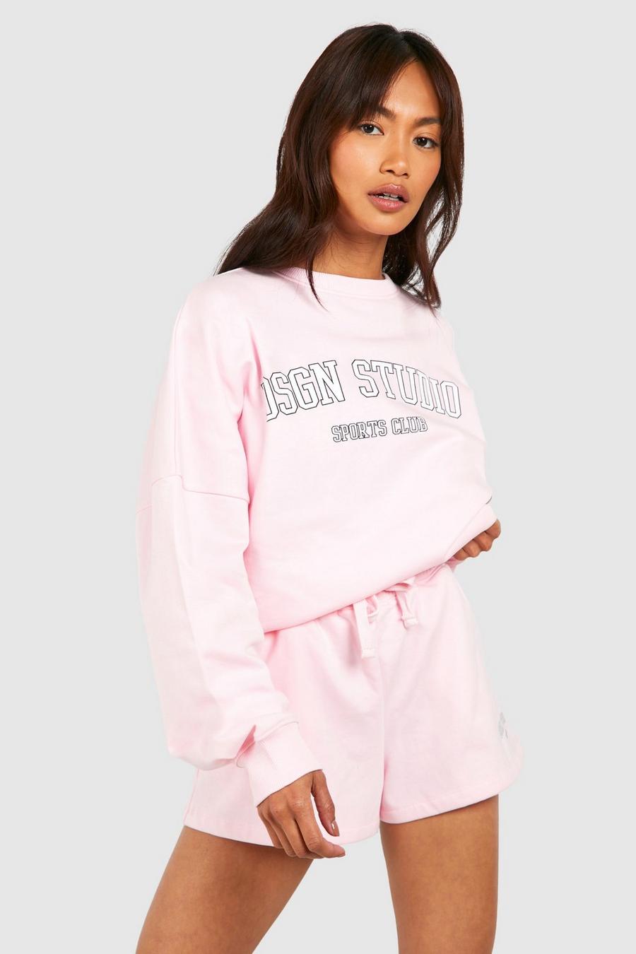 Baby pink Dsgn Studio Collegiate Applique Sweatshirt Short Tracksuit image number 1