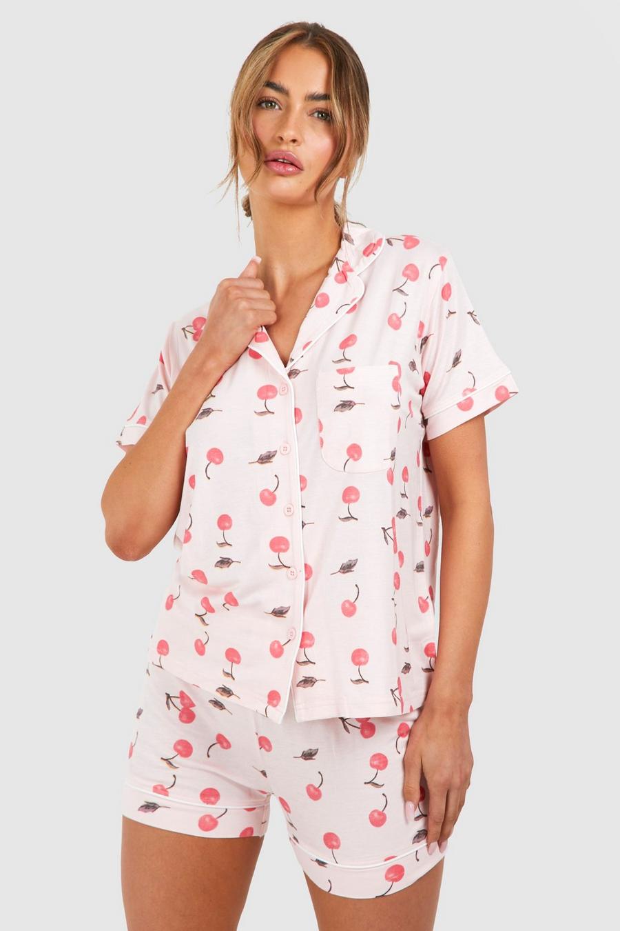 Cherry Print Shirt And Short Pyjama Set