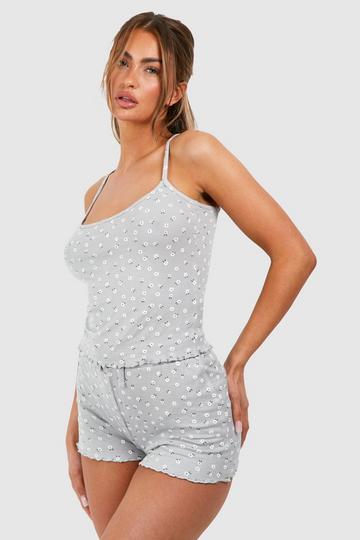 Grey Ditsy Floral Camisole And Short Set