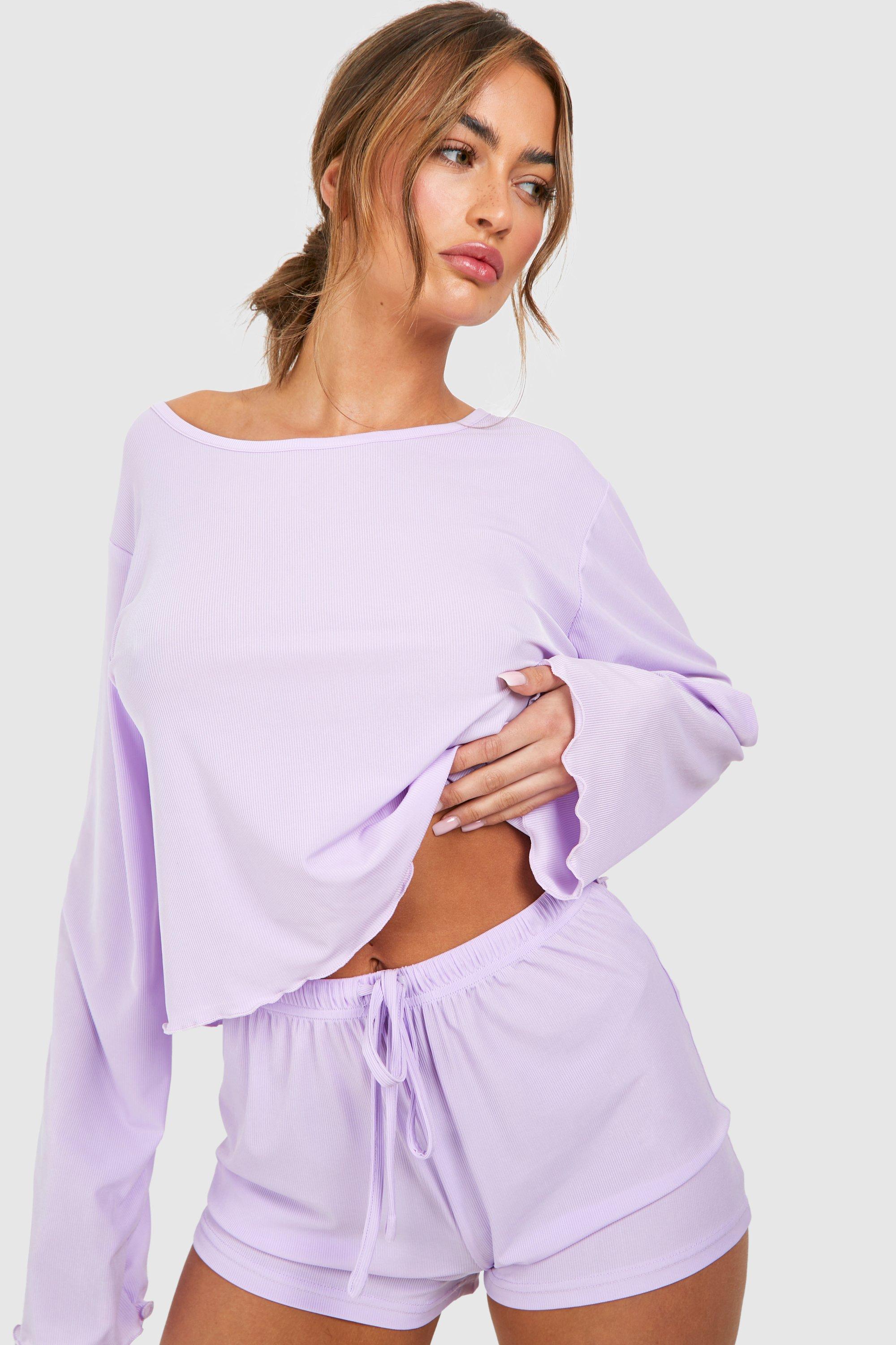 Long Sleeve Lettuce Hem Short Pj Set