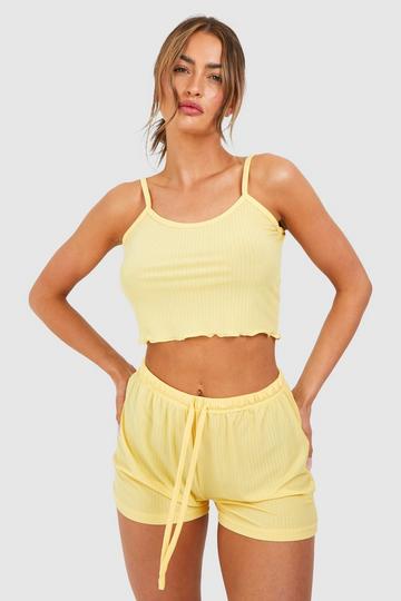 Pointelle Cami Tank Top And Short Pajamas lemon