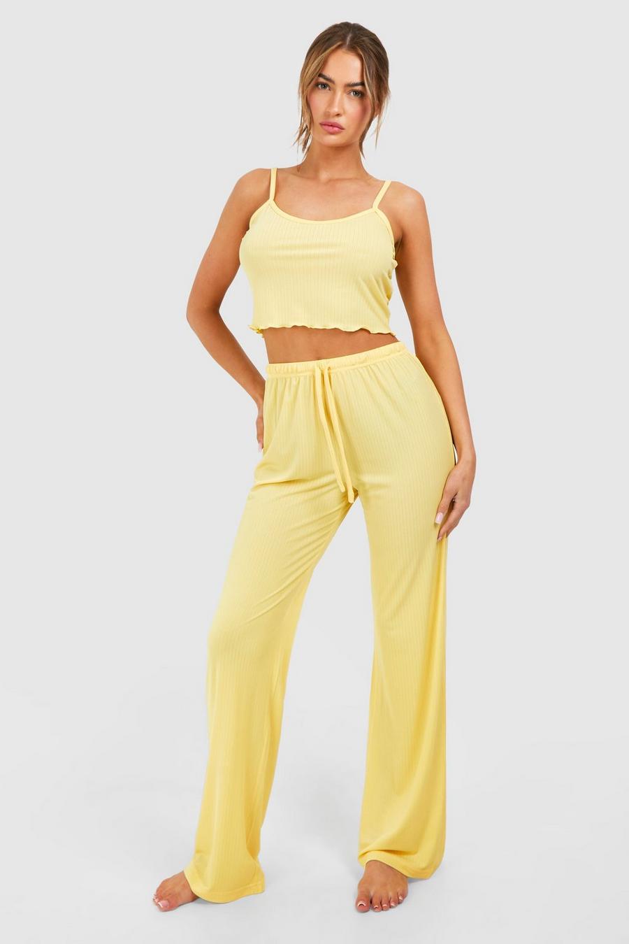 Lemon Pointelle Cami Tank Top And Pants Pajama Set image number 1
