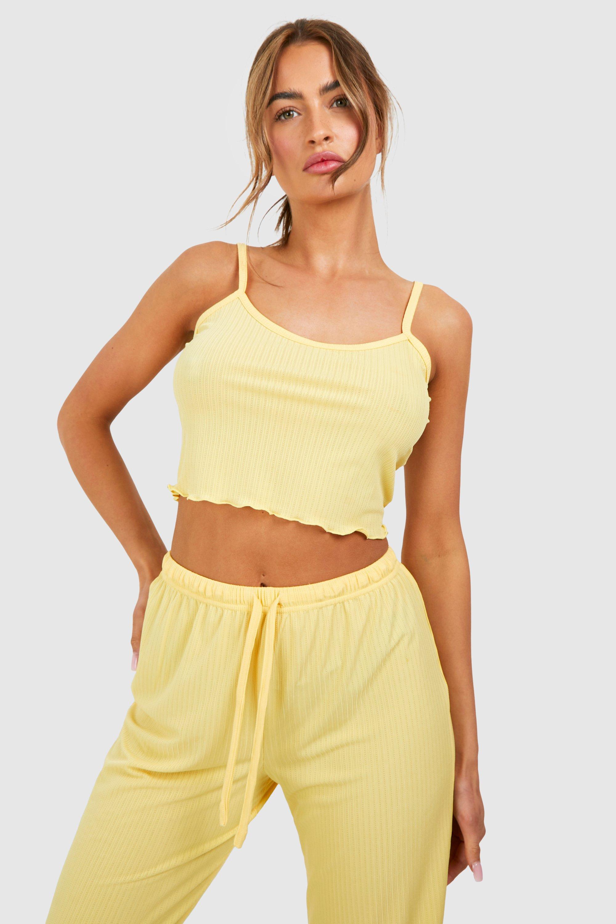 Boohoo Women s Pointelle Cami Vest And Trouser Pyjama Set Yellow