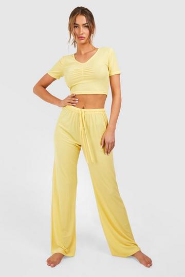 Pointelle Short Sleeve Tshirt And Trouser Pj Set lemon