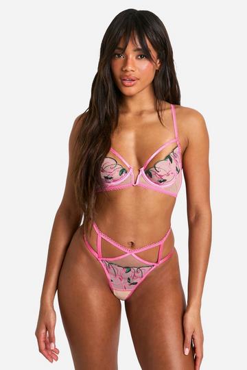 Pink Cherry Embroidered Detail Thong