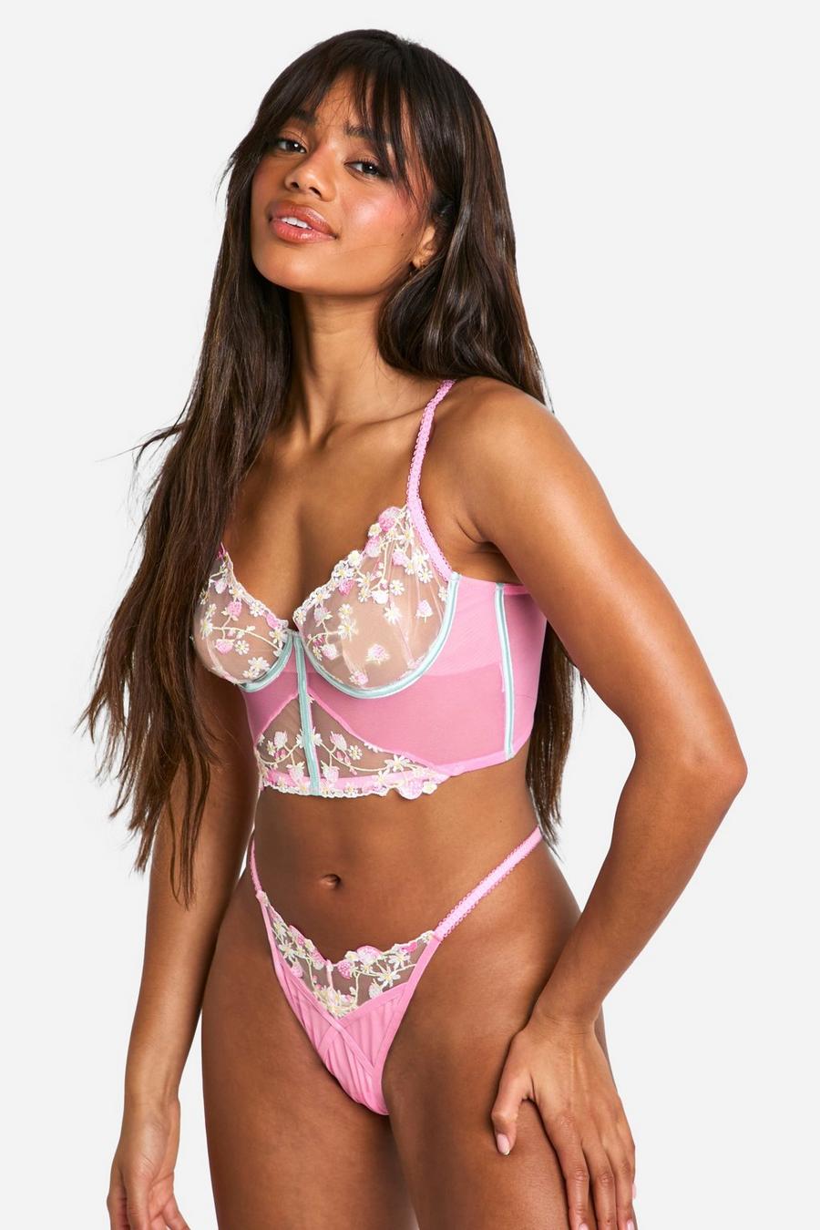 Pink Strawberry Embroidered Detail Corset