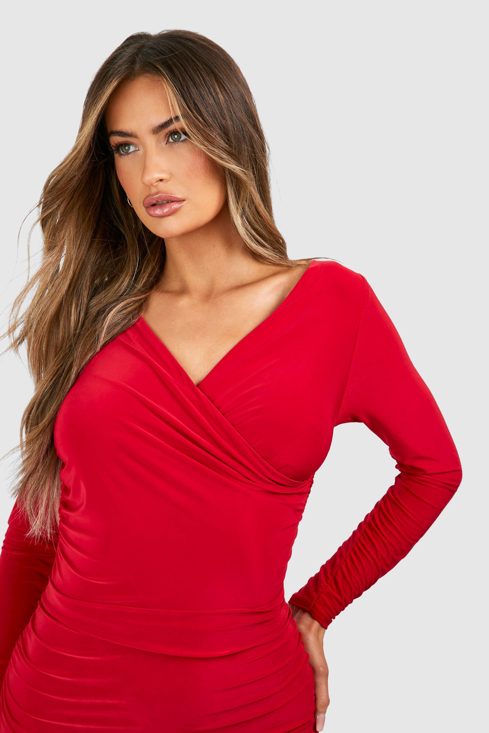 Boohoo basic hot sale v neck ruched