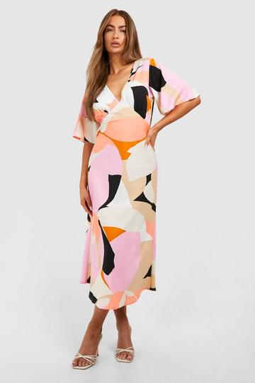 Abstract Angel Sleeve Midaxi Dress multi