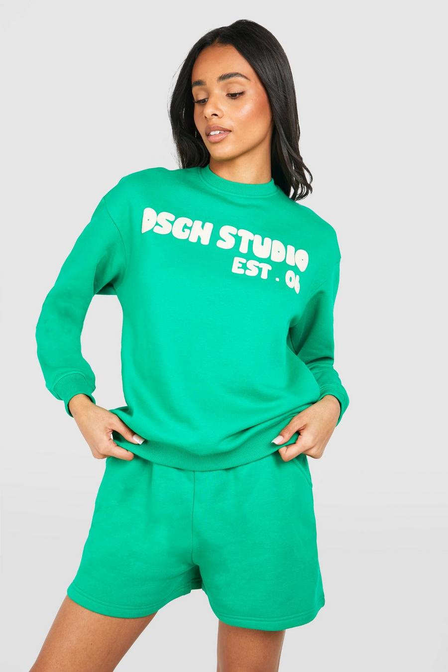 Green Tall Dgsn Sweatshirt och shorts med bubbelmönster image number 1