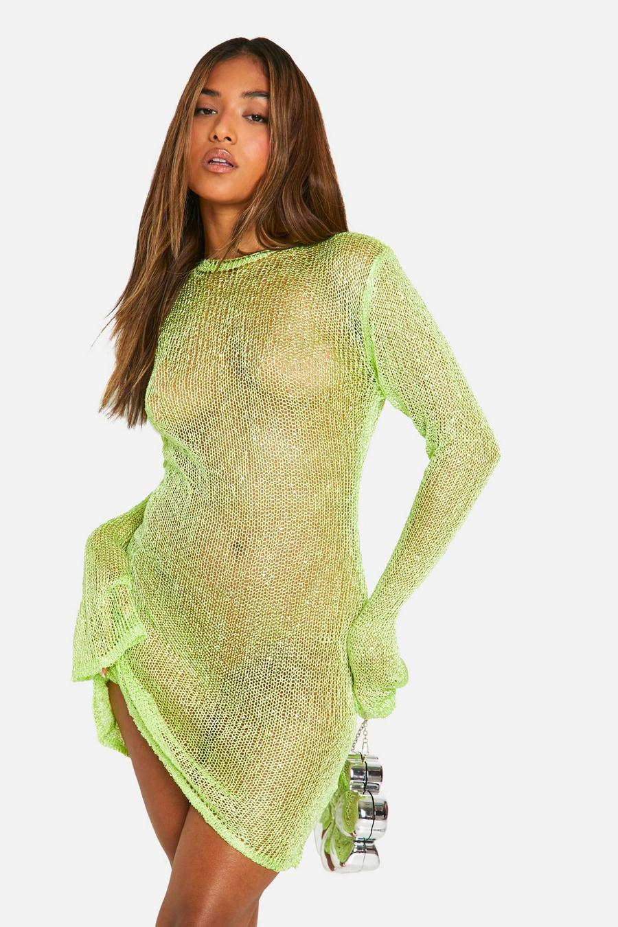 Green Petite Sequin Knit Low Back Mini Dress image number 1
