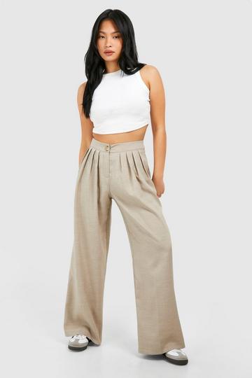 Petite Pleated Wide Leg Trousers stone