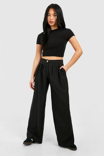 Petite Pleated Wide Leg Pants black