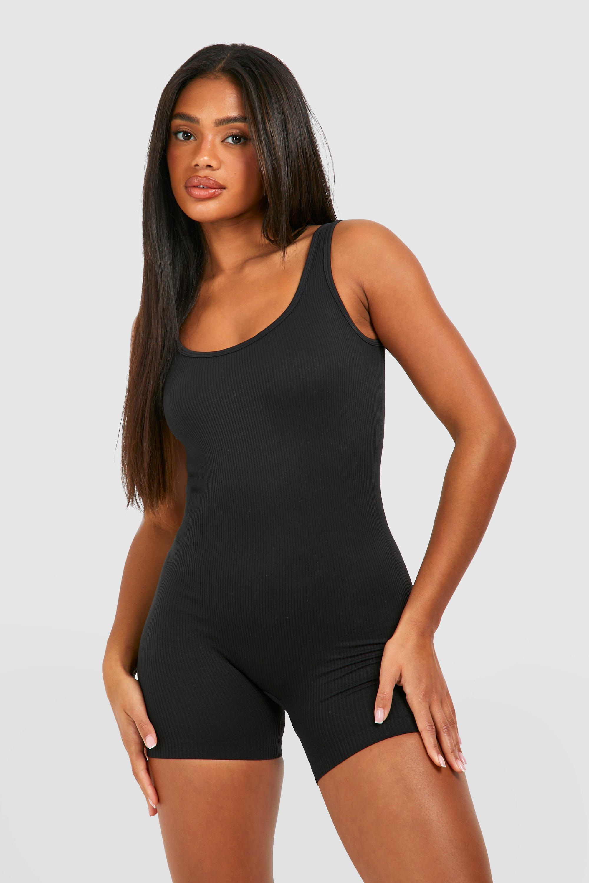 Form Fit Scoop Neck Unitard in Black