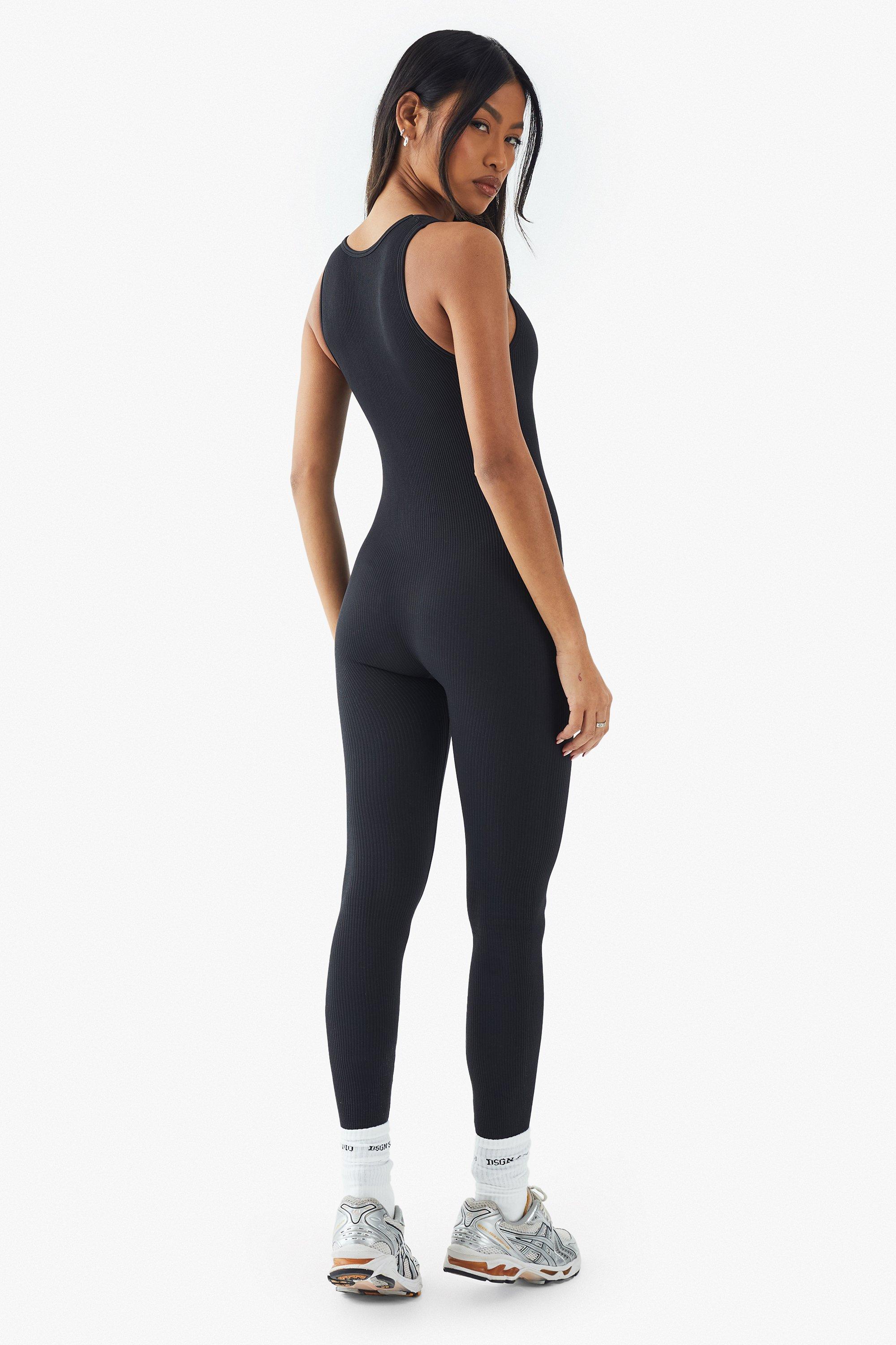 Seamless Contour Rib Scoop Neck Long Sleeve Unitard